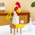 Cute angry chicken plush keychain, soft stuffed rooster doll pendant with yellow strap. - Chicken