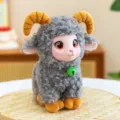 Cute grey sheep plush toy with yellow horns and bell, soft stuffed animal gift for kids. - Standing Gray