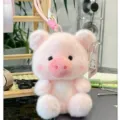 Cute pink plush pig doll pendant with lanyard, soft fuzzy texture, perfect cute desktop companion. - Pink Pig
