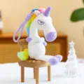 Cute angry unicorn plush toy keychain with colorful mane, soft stuffed animal bag pendant charm. - Unicorn