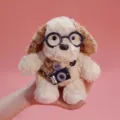Cute puppy plush toy with glasses and mini camera, soft stuffed animal doll desktop gift. - Egg Tart Dog / 15cm