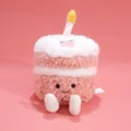 Cute birthday cake plush toy pendant with cute face and candle, soft stuffed doll gift. - Peach Cake / 12cm
