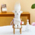 Cute funny animal plush toy keychain with spiky white hair soft cartoon doll pendant bag charm. - Alpaca