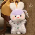 Cute purple plush bunny keychain, soft toy pendant with star fabric body for bags and keys. - Rabbit