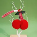 Cute plush cherry keychain soft pom pom bag charm fluffy fruit keyring for car keys decoration - Red