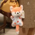 Cute plush animal pendant, red panda fox doll with floral fabric body, soft bag hanging accessory. - Fox