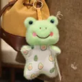 Cute plush frog pendant with avocado printed dress, soft toy keychain for bags and keys. - Frog