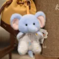 Cute blue plush elephant doll pendant with security blanket for bag decoration and lovely gift. - Elephant