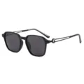 Lunettes de soleil carrées noires pour hommes et femmes, protection UV rétro vintage. - Monture Noire Verres Noir Gris