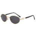 Men's polarized retro metal oval sunglasses, classic gold frame black lens main product view. - Gold Frame Black Gray Lens