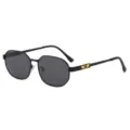 Lunettes de soleil polygonales homme métal avec logo V ailé doré polarisées anti-UV design - Monture Noire Verres Noir Gris