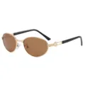 Lunettes de soleil rétro homme monture ovale dorée verres marron et branches noires. - Monture Dorée Verre Thé
