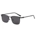 Lunettes de Soleil Polarisées Carrées en Métal pour Homme Affaires Protection UV - Monture Noire Verres Noir Gris