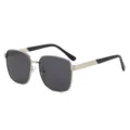 Gafas de sol polarizadas cuadradas retro para hombre con montura de metal para conducir. - Marco Plateado Lente Gris Negro