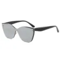 Lunettes de soleil cat-eye monobloc sans monture tendance aux verres réfléchissants. - Grand / Monture Noire Verres Miroir Argentés