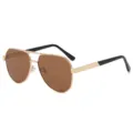 Lunettes de soleil polarisées en métal pour homme grande monture protection UV mode - Monture Dorée Verre Thé