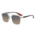 Men Women Metal Double Bridge Polarized Sunglasses UV Protection Gradient Lens Eyewear - Silver Frame Gray Brown Lens (Non-Polarized Color Changing)