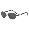 Hommes vintage métal ovale lunettes de soleil polarisées UV400 style tendance chic - Monture Gris Fusil Verres Gris Noir