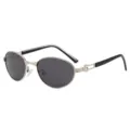 Lunettes de soleil ovales en métal rétro pour hommes verres foncés et monture noire. - Monture Argentée Verre Gris