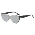 Lunettes de soleil cat-eye monobloc sans monture tendance hommes femmes protection UV chic - Rouleau Moyen / Gris Noir Miroir Blanc
