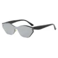 Bügelose einteilige Cat-Eye-Sonnenbrille mit silbernen Spiegelgläsern und schwarzen Bügeln. - Klein / Schwarz Grau Weißer Spiegel