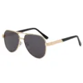 Men's metal polygon polarized sunglasses, gold frame and black temple for outdoor driving. - Gold Frame Black Gray Lens