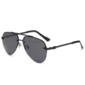 Hommes Femmes Lunettes de Soleil Polarisées Métal Noir Lunettes Pilote UV400 Chic - Monture Noire Verres Noir Gris