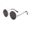 Kids metal round sunglasses with polarized lenses, vintage UV protection eyewear for boys girls. - Silver Red