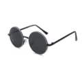 Detail view of round metal polarized children sunglasses, UV protection outdoor eyewear for kids. - White Black