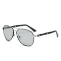Men metal polarized photochromic aviator sunglasses black frame summer sun protection eyewear - Silver Frame / Photochromic Lenses