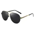 Lunettes de Soleil Polarisées Homme Pilote UV400 Protection Conduite Pêche Classique - Monture Noir Or Verres Noir Gris