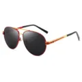 Lunettes de Soleil Homme Polarisées Aviateur Rouge Or Cadre Métal Protection Solaire - Monture Rouge Or Verres Noir Gris