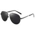 Lunettes de soleil aviateur polarisées homme protection UV monture métal verres noirs - Monture Noir Argent Verres Noir Gris