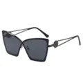 Lunettes de soleil chat noires oversized papillon mode lunettes avec branches metal. - Monture Gris Fusil Verres Gris Noir