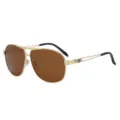 Men's polarized aviator sunglasses with gold metal frame and brown lenses for outdoor driving. - Gold Frame Tea Lens