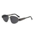 Femmes double pont cat eye lunettes de soleil tendance protection uv metallique cadre mode - Monture Gris Fusil Verres Gris Noir