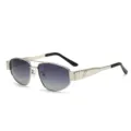 Fashion double-bridge cat-eye sunglasses for women, offering UV protection and trendy European style. - Silver Frame Double Grey Lens