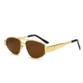 Fashion double bridge metal sunglasses with brown lenses, stylish gold frame for sunny outdoor wear. - Gold Frame Tea Lens