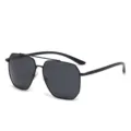 Gafas de sol polarizadas hombre con elegante montura metalica de doble puente para conducir pescar - Montura Negra Lentes Gris Negro