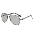 Lunettes de Soleil Aviateur Homme Double Pont Métal Polarisées Cadre Noir Verres Gris - Monture Noire Photochromique