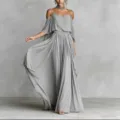 Elegante Zomer Chiffon Schouderloze Spaghettibandjes Maxi Jurk met Onregelmatige Zoom - S / Dresses / Grijs