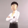 Boys white lace mesh long sleeve Latin dance shirt with V-neck and black trousers set. - L / White