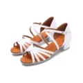 Kids girls satin latin dance shoes white soft sole low heel professional dance footwear main view - 23 / White
