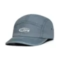 Grey washed denim 5-panel cap detail, short brim camp hat with white UDFM embroidery. - Adjustable / Fog Blue