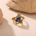 Bague etoile acier inoxydable dore or 18k pierre naturelle resine geometrique vue - Bague Géométrique Pentagramme (JZ10468G)