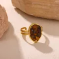 Bague en pierre concassée irrégulière plaquée or 18k acier inoxydable bijoux rétro femme - Double Couche Bande Ouverte (JZ10432G)