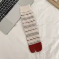 Women floral striped split toe mid calf socks cute casual tabi socks autumn winter - One Size / Striped