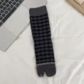 Korean style autumn winter split toe socks black grey plaid cute lace mid tube socks - One Size / Plaid