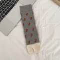 Women grey two-toe mid tube socks cute floral split toe casual hosiery comfortable 1 pair - One Size / Small Flower
