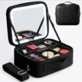 Professional LED makeup case with lighted mirror, large capacity portable cosmetic organizer black - LED Tri-Color Mirror/EVA Frame/Brush Board / Black Plaid (Shoulder/Luggage Sleeve)